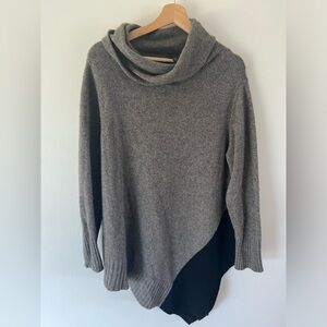 Eileen Fisher Cowl Neck Yak & Wool Asymmetrical Hem Knit Sweater Large